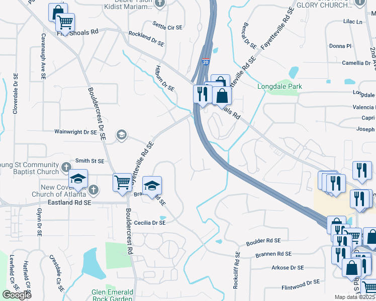 map of restaurants, bars, coffee shops, grocery stores, and more near 2269 Charleston Pointe Southeast in Atlanta