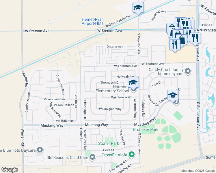 map of restaurants, bars, coffee shops, grocery stores, and more near 4570 Ferngreen Drive in Hemet