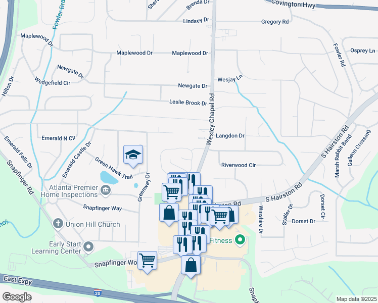 map of restaurants, bars, coffee shops, grocery stores, and more near 2204 Wingfoot Place in Decatur