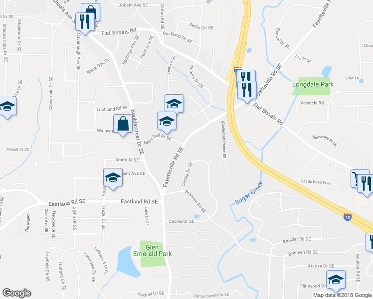 map of restaurants, bars, coffee shops, grocery stores, and more near 1162 Fayetteville Road Southeast in Atlanta
