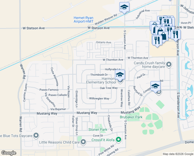 map of restaurants, bars, coffee shops, grocery stores, and more near 4570 Ferngreen Drive in Hemet