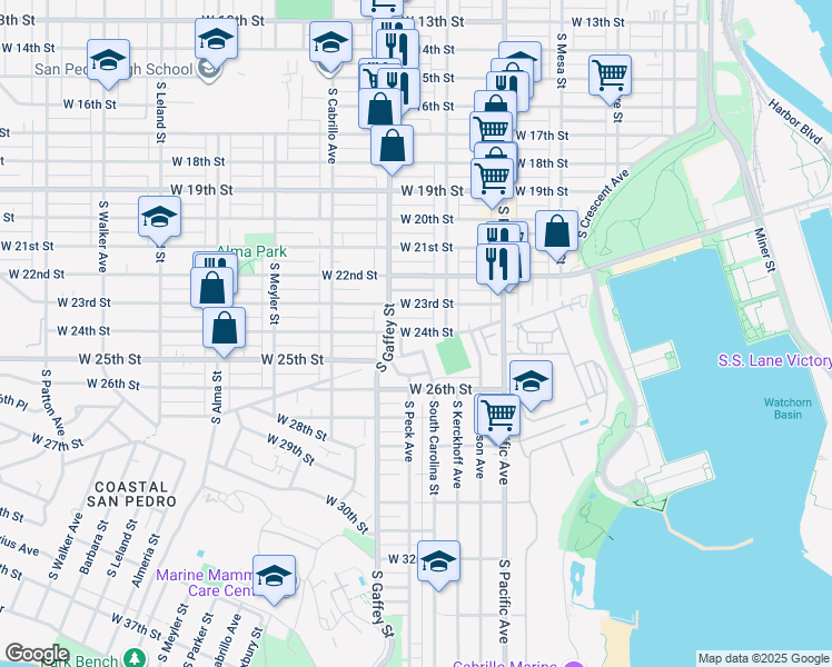 map of restaurants, bars, coffee shops, grocery stores, and more near 657 West 23rd Street in Los Angeles