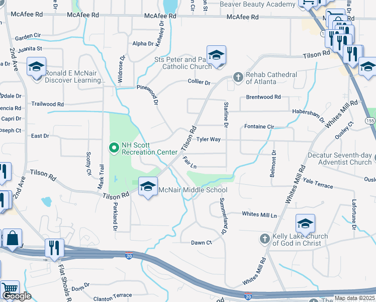 map of restaurants, bars, coffee shops, grocery stores, and more near 2385 Tilson Road in Decatur