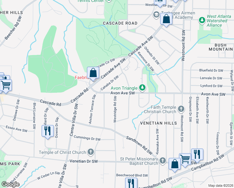 map of restaurants, bars, coffee shops, grocery stores, and more near 1819 Avon Avenue Southwest in Atlanta