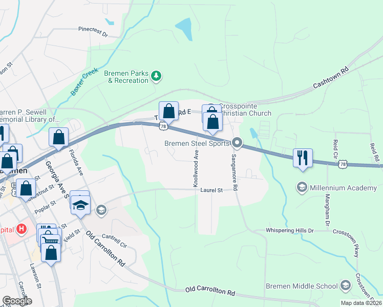 map of restaurants, bars, coffee shops, grocery stores, and more near 835 Pacific Avenue in Bremen