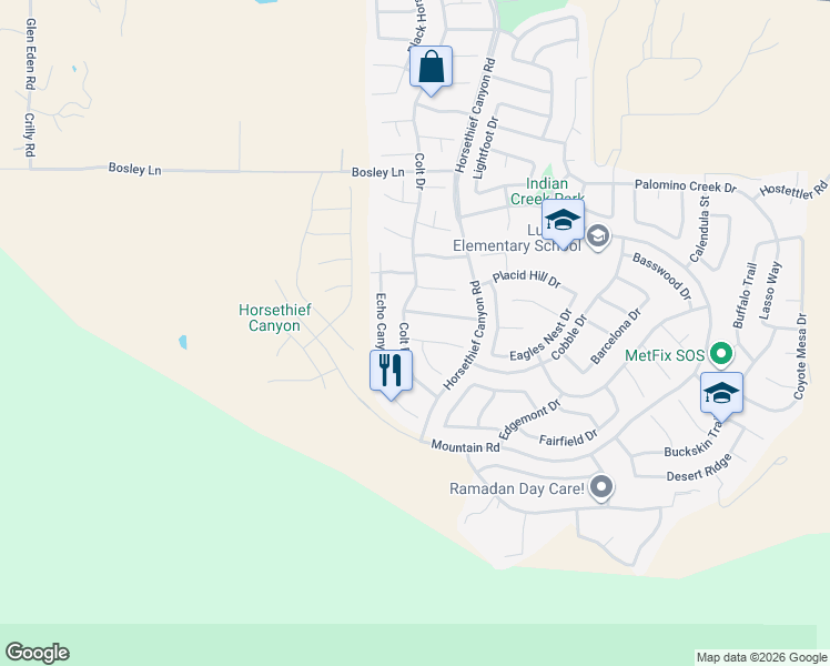 map of restaurants, bars, coffee shops, grocery stores, and more near 13120 Bay Meadows Court in Corona