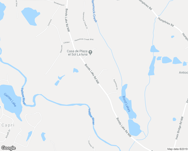 map of restaurants, bars, coffee shops, grocery stores, and more near 3059 Bonds Lake Road Northwest in Conyers