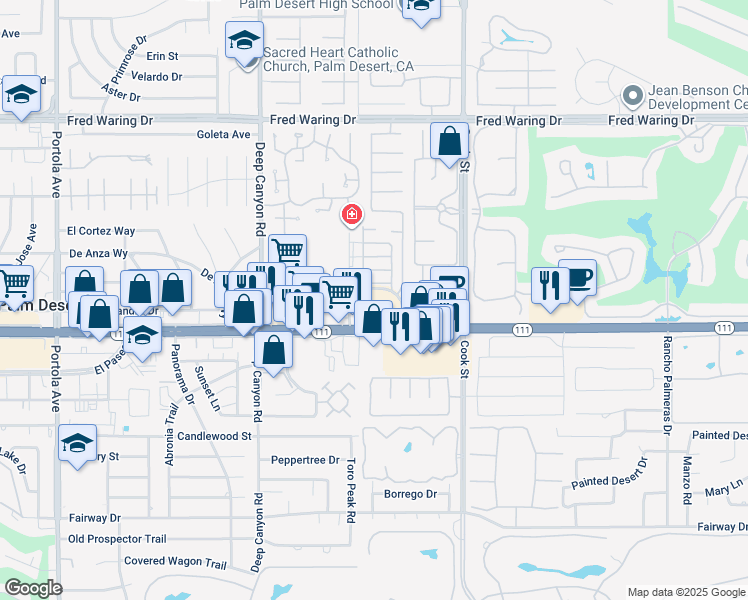 map of restaurants, bars, coffee shops, grocery stores, and more near 44415 Mesquite Drive in Indian Wells