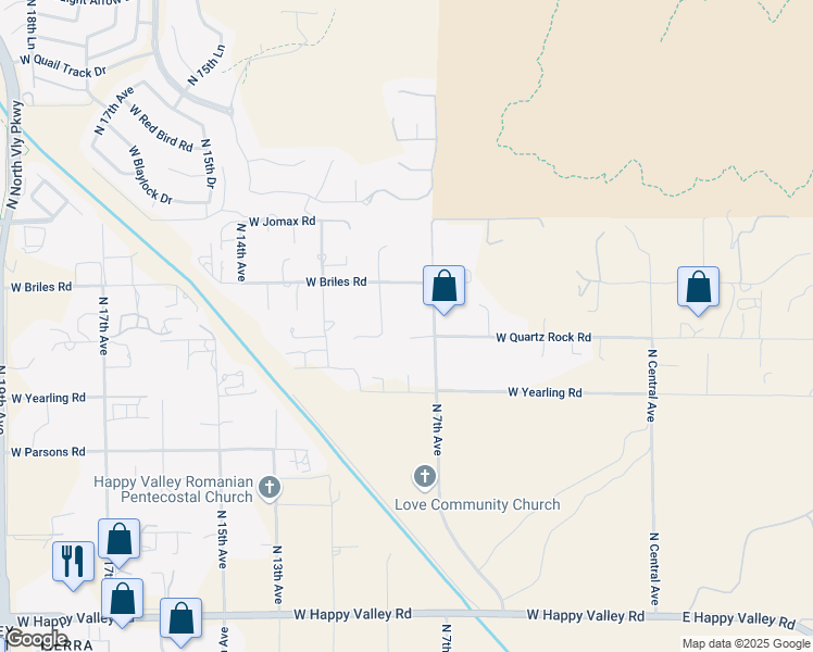 map of restaurants, bars, coffee shops, grocery stores, and more near 26012 North 7th Avenue in Phoenix
