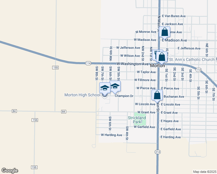 map of restaurants, bars, coffee shops, grocery stores, and more near 308 Southwest 6th Street in Morton