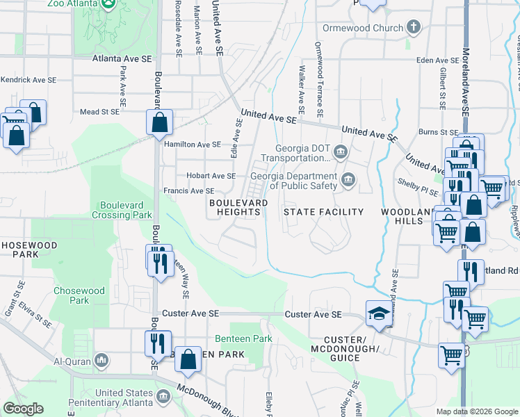 map of restaurants, bars, coffee shops, grocery stores, and more near 775 Aerial Way in Atlanta