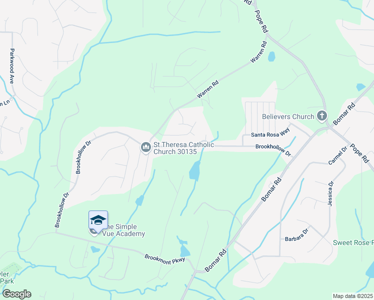 map of restaurants, bars, coffee shops, grocery stores, and more near 3900 Brookhollow Drive in Douglasville