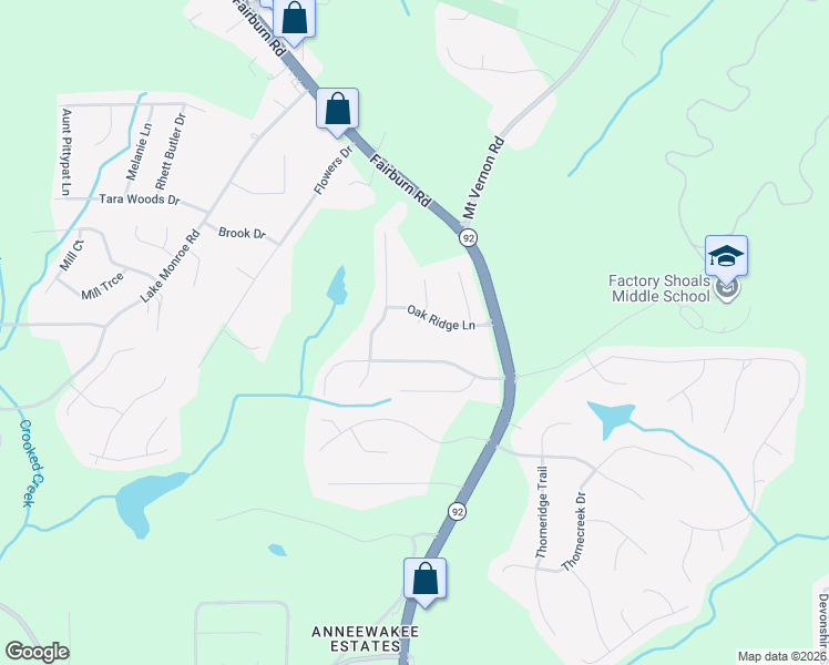 map of restaurants, bars, coffee shops, grocery stores, and more near 3044 Silver Hill Court in Douglasville