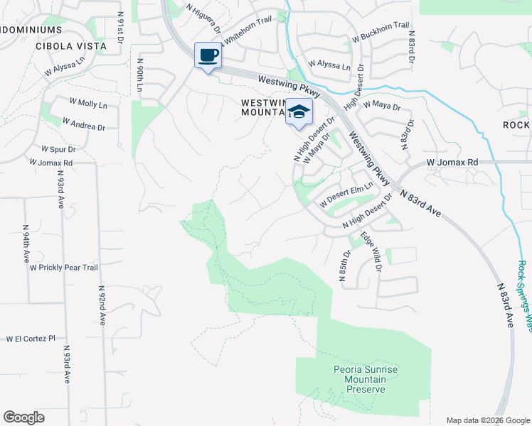 map of restaurants, bars, coffee shops, grocery stores, and more near 8662 West Rowel Road in Peoria