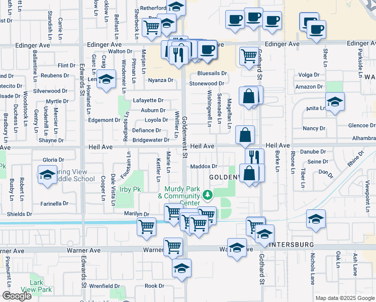 map of restaurants, bars, coffee shops, grocery stores, and more near in Huntington Beach