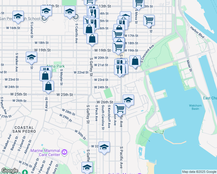 map of restaurants, bars, coffee shops, grocery stores, and more near 2310 South Grand Avenue in Los Angeles