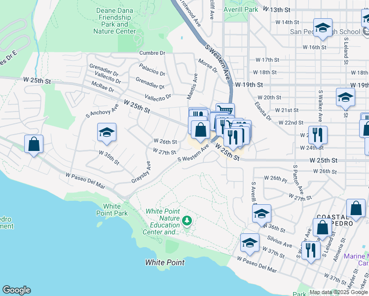 map of restaurants, bars, coffee shops, grocery stores, and more near 2533 South Moray Avenue in Los Angeles