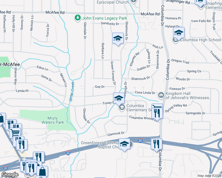 map of restaurants, bars, coffee shops, grocery stores, and more near 3190 Gay Drive in Decatur