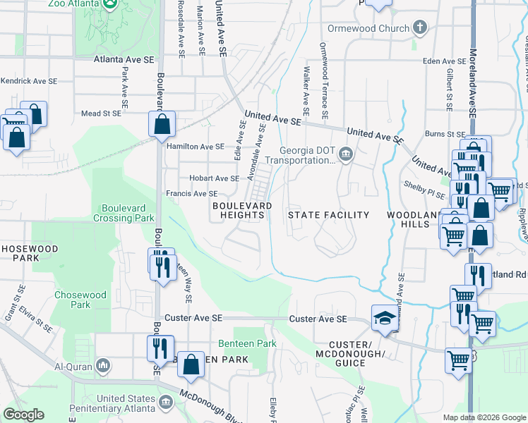 map of restaurants, bars, coffee shops, grocery stores, and more near 775 Aerial Way in Atlanta