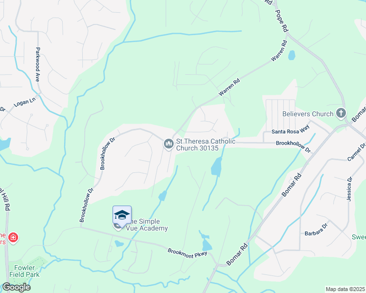 map of restaurants, bars, coffee shops, grocery stores, and more near 4015 Brookhollow Drive in Douglasville