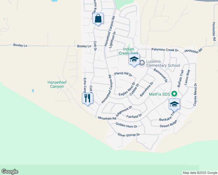 map of restaurants, bars, coffee shops, grocery stores, and more near 27325 Mystical Springs Drive in Corona