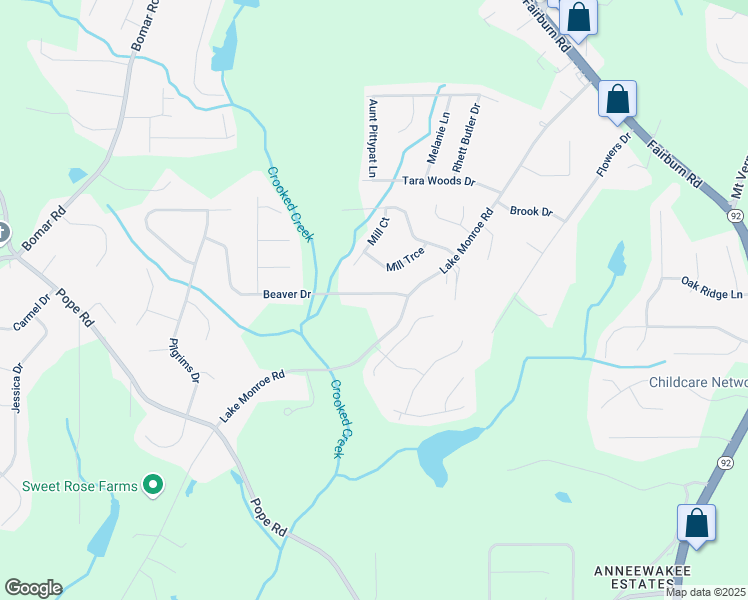 map of restaurants, bars, coffee shops, grocery stores, and more near 3061 Beaver Drive in Douglasville