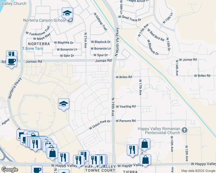 map of restaurants, bars, coffee shops, grocery stores, and more near 26202-26304 North 19th Avenue in Phoenix