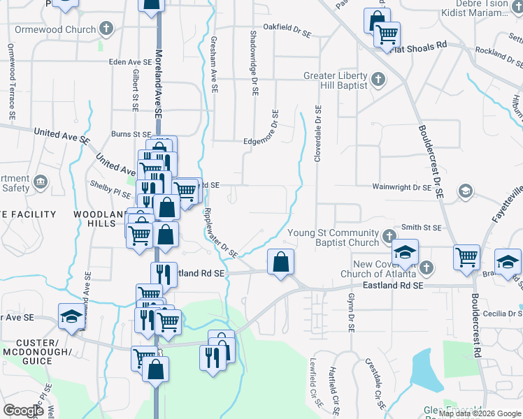 map of restaurants, bars, coffee shops, grocery stores, and more near in Atlanta