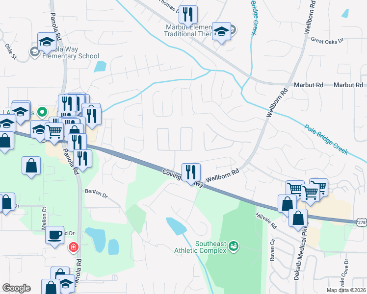 map of restaurants, bars, coffee shops, grocery stores, and more near 5896 Strathmoor Manor Circle in Lithonia