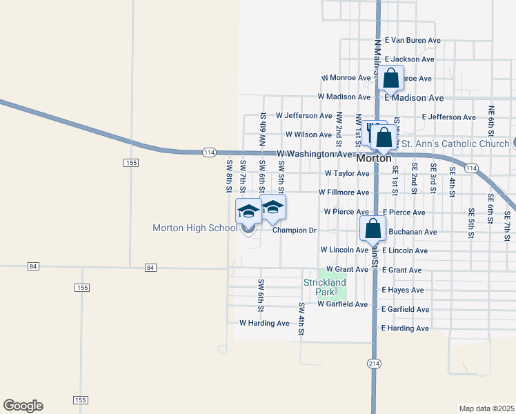 map of restaurants, bars, coffee shops, grocery stores, and more near 308 Southwest 6th Street in Morton