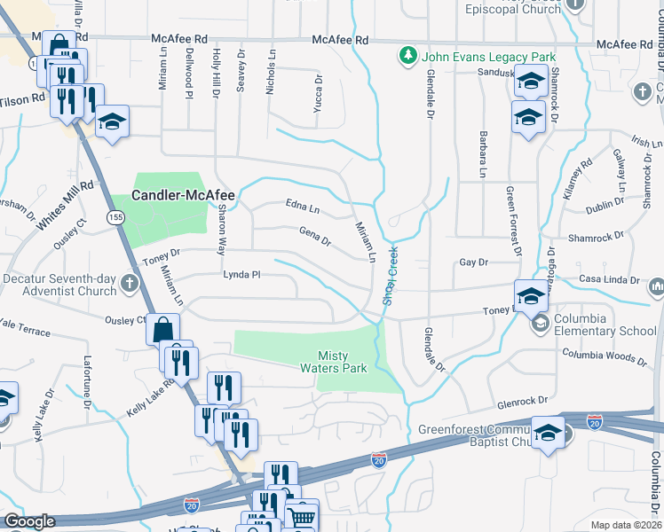 map of restaurants, bars, coffee shops, grocery stores, and more near 2970 Toney Drive in Decatur