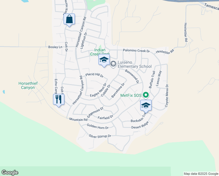 map of restaurants, bars, coffee shops, grocery stores, and more near 13507 Edgewater Drive in Corona