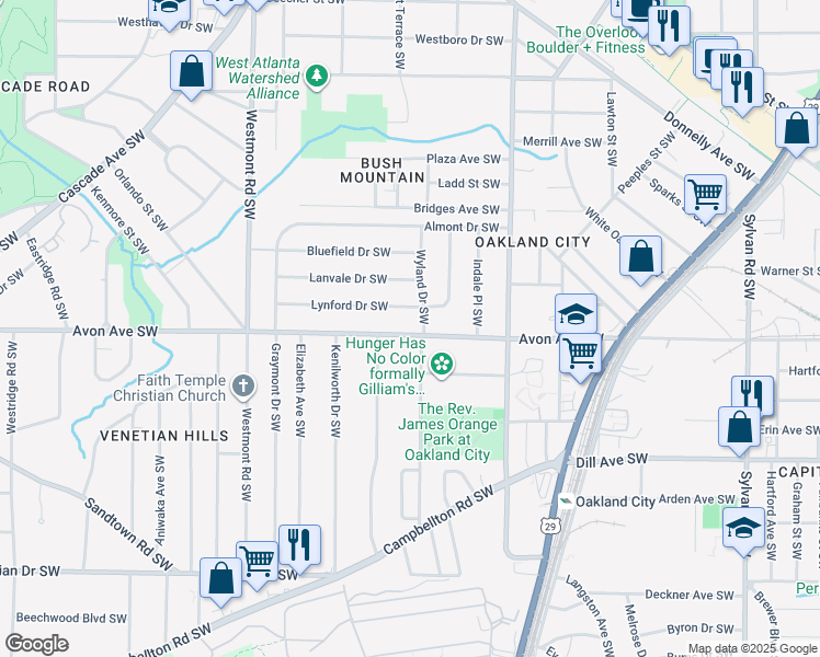 map of restaurants, bars, coffee shops, grocery stores, and more near in Atlanta