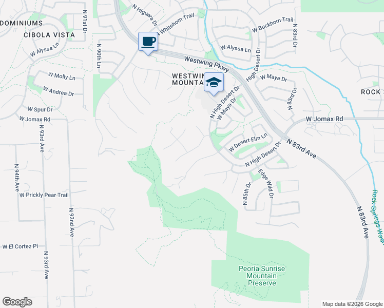 map of restaurants, bars, coffee shops, grocery stores, and more near 26500-26798 86th Lane in Peoria