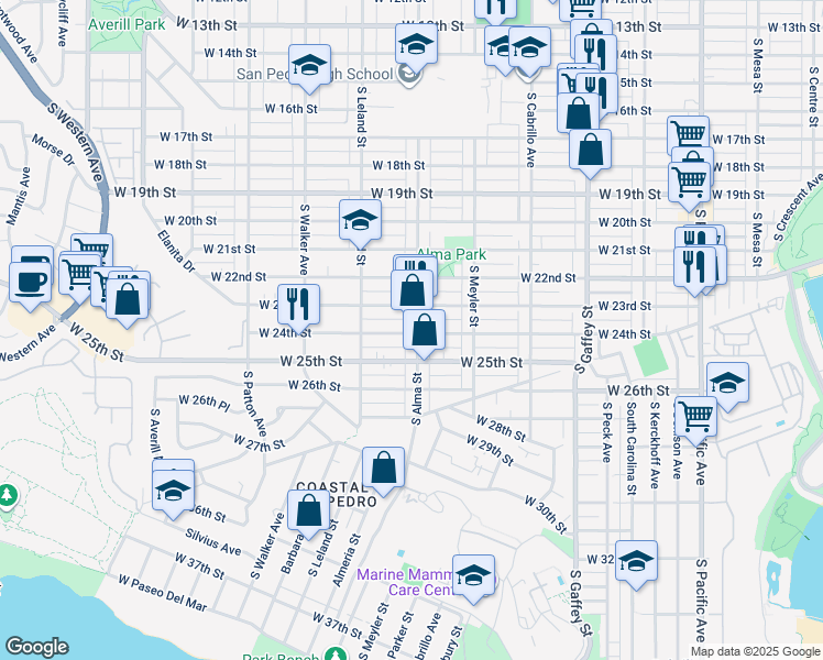 map of restaurants, bars, coffee shops, grocery stores, and more near 2318 South Alma Street in Los Angeles