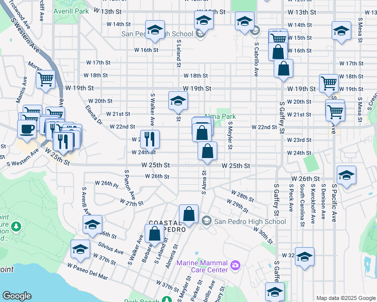 map of restaurants, bars, coffee shops, grocery stores, and more near 1061 West 23rd Street in Los Angeles