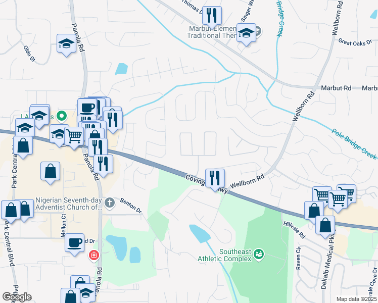 map of restaurants, bars, coffee shops, grocery stores, and more near 5536 Strathmoor Manor Circle in Lithonia