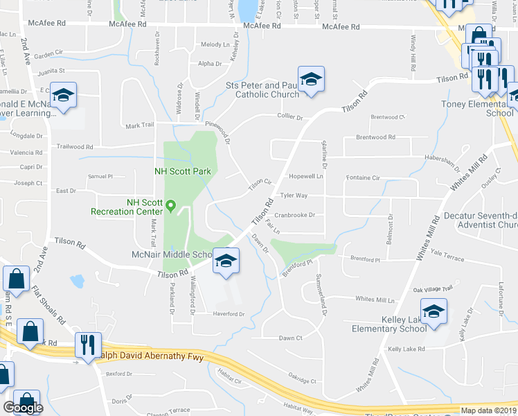 map of restaurants, bars, coffee shops, grocery stores, and more near 2222 Tilson Circle in Decatur