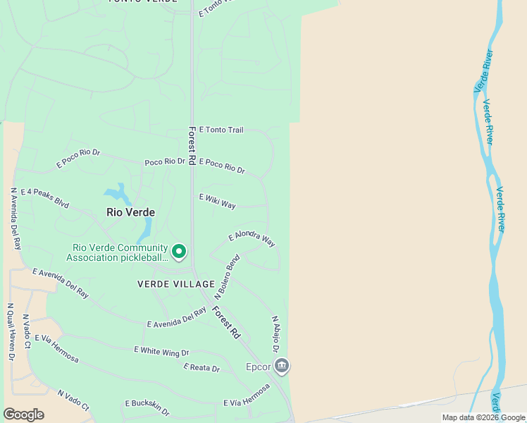 map of restaurants, bars, coffee shops, grocery stores, and more near 26016 North Bolero Bend in Rio Verde