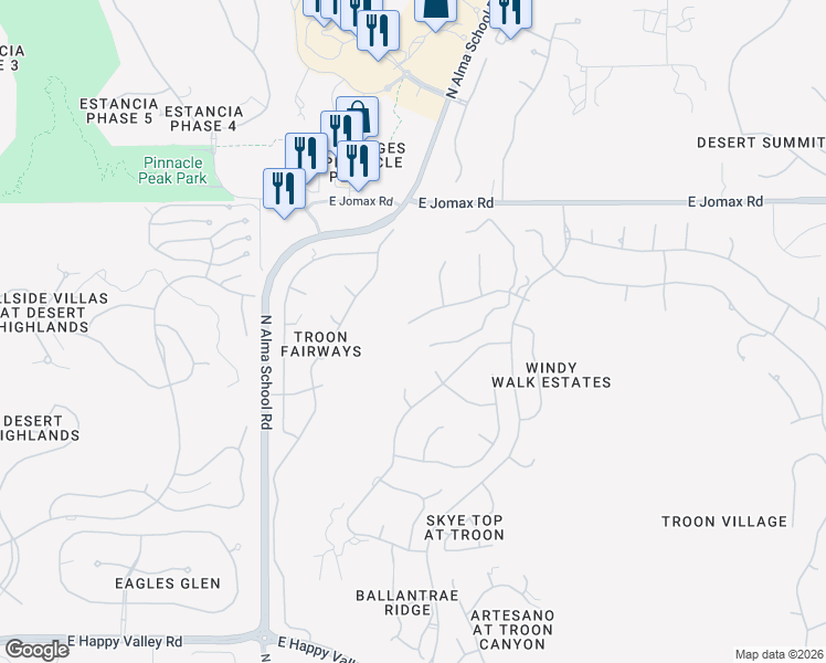 map of restaurants, bars, coffee shops, grocery stores, and more near 10623 East Quartz Rock Road in Scottsdale