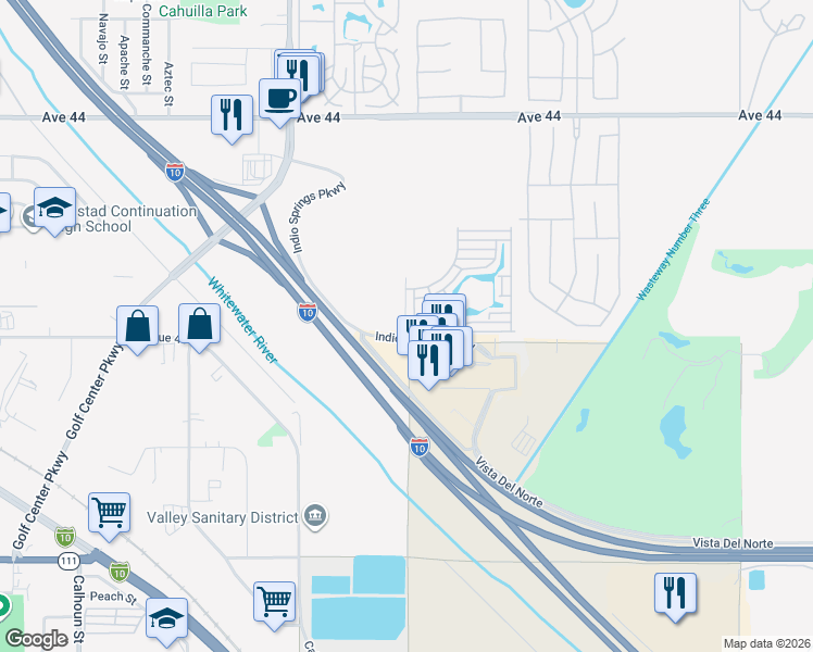 map of restaurants, bars, coffee shops, grocery stores, and more near 84250 Indio Springs Drive in Indio