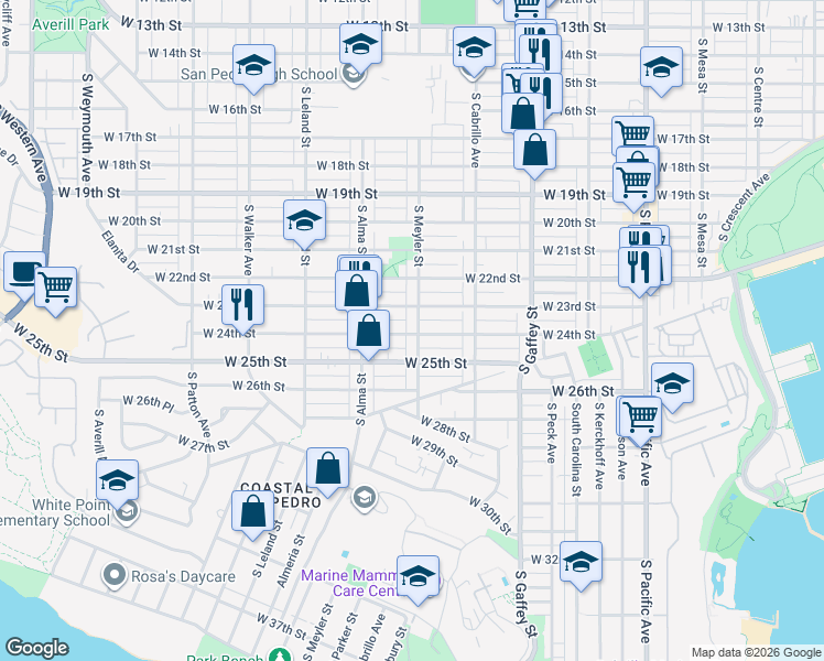 map of restaurants, bars, coffee shops, grocery stores, and more near 927 West 23rd Street in Los Angeles
