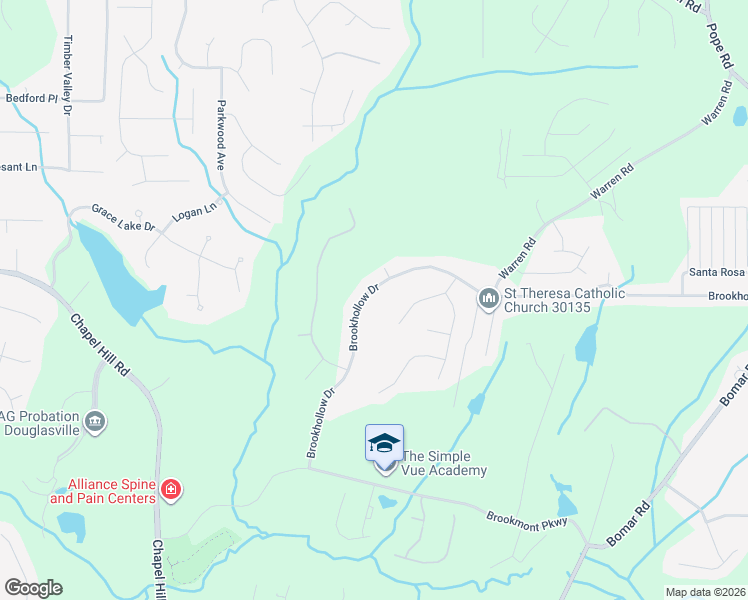 map of restaurants, bars, coffee shops, grocery stores, and more near 5282 Brookhollow Drive in Douglasville