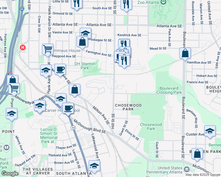 map of restaurants, bars, coffee shops, grocery stores, and more near 331 Skylar Way Southeast in Atlanta