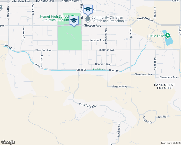 map of restaurants, bars, coffee shops, grocery stores, and more near 41875 Crest Dr in Hemet