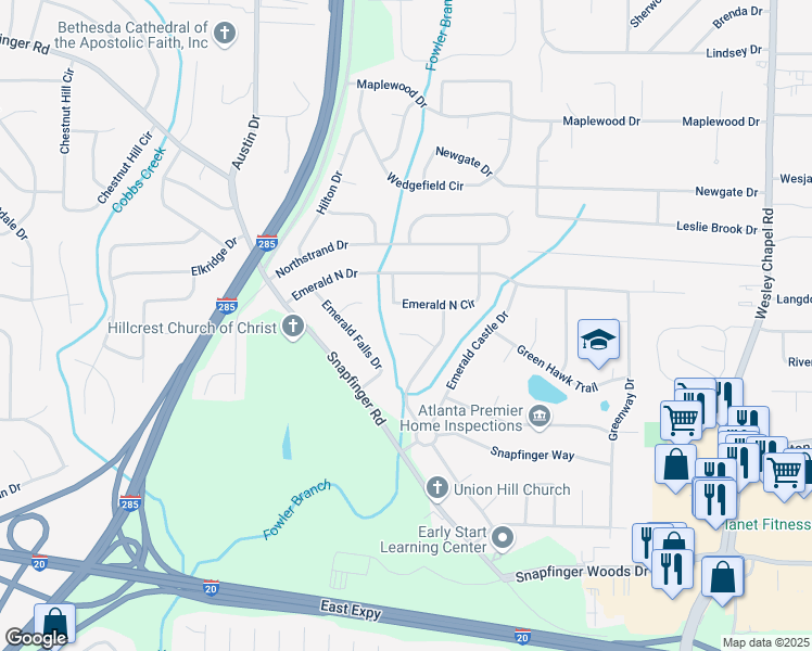 map of restaurants, bars, coffee shops, grocery stores, and more near 3967 Emerald North Circle in Decatur