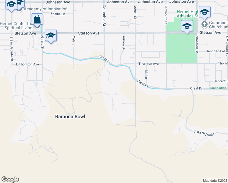 map of restaurants, bars, coffee shops, grocery stores, and more near 41080 Quail Road in Hemet