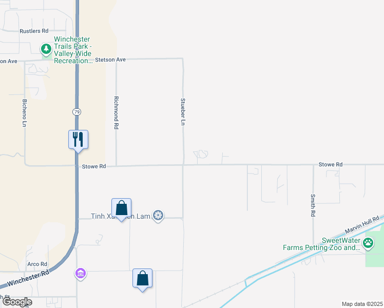 map of restaurants, bars, coffee shops, grocery stores, and more near 34010 Stowe Road in Winchester