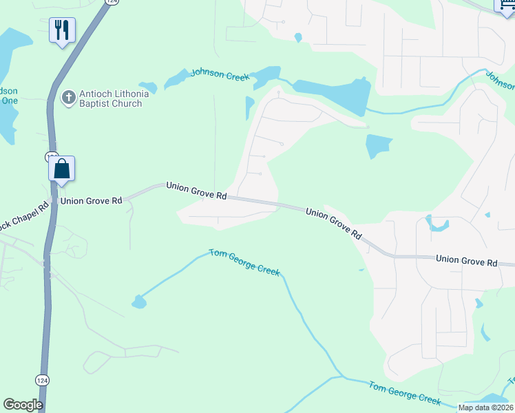 map of restaurants, bars, coffee shops, grocery stores, and more near 7518 Union Grove Road in Lithonia