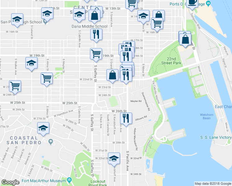 map of restaurants, bars, coffee shops, grocery stores, and more near 2310 South Grand Avenue in Los Angeles